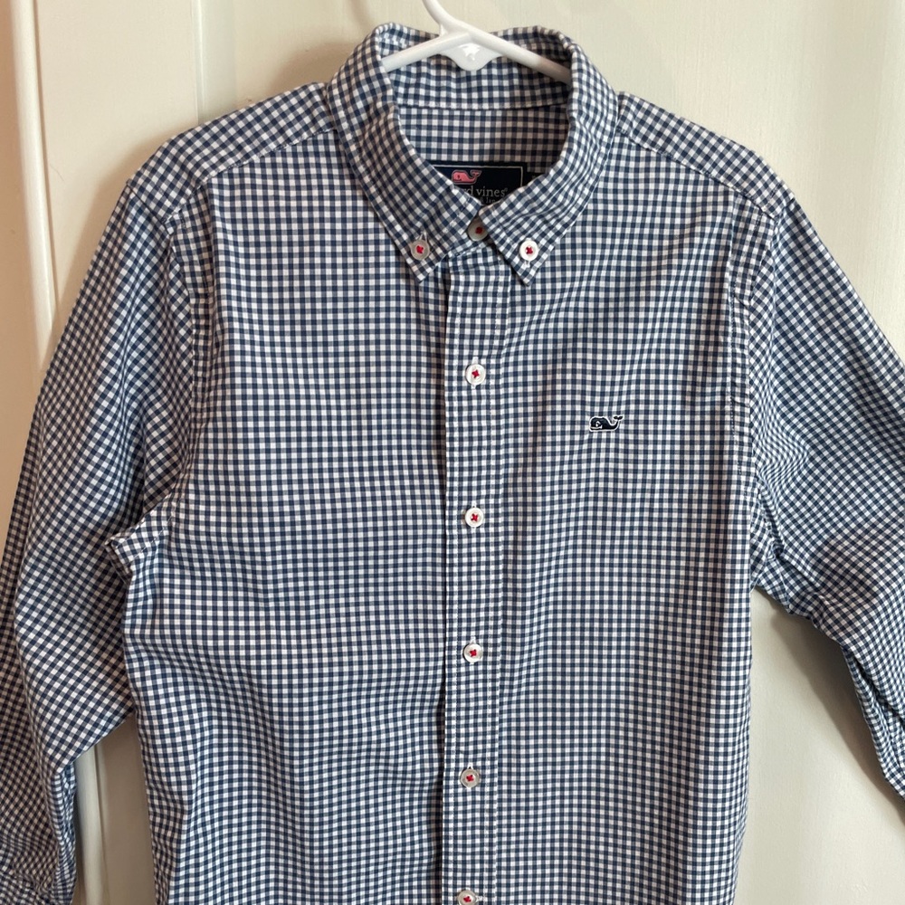 Vineyard Vines Gingham Checked Whale Button down Shirt, Size 7